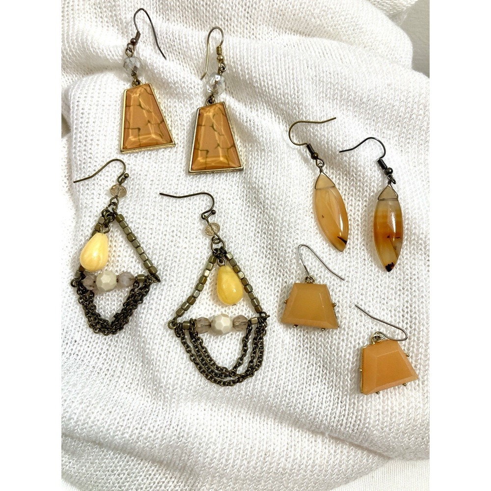 Assorted Boho Dangle Earrings Set of 4 Lot Dark‎ Peach Colors Resin Pierced